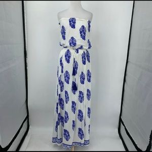 Aakaa Blue and White Paisley Strapless Dress with Slip, Size S